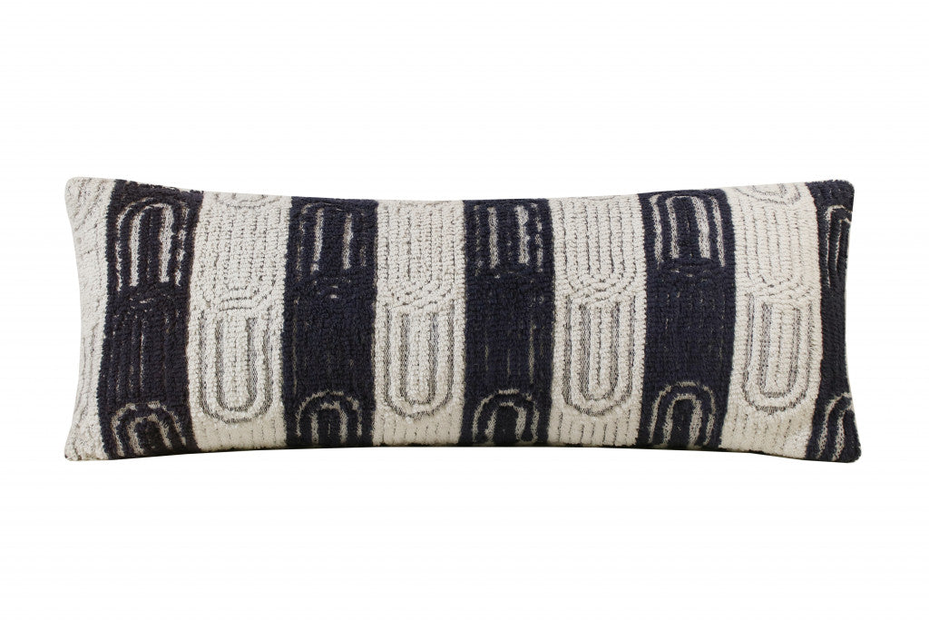 White & Blue 100% Cotton Geometric Pillow