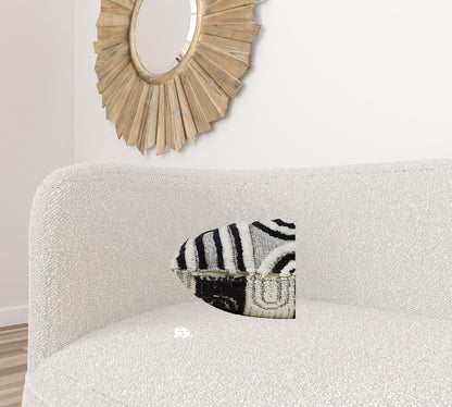 White & Blue 100% Cotton Geometric Pillow