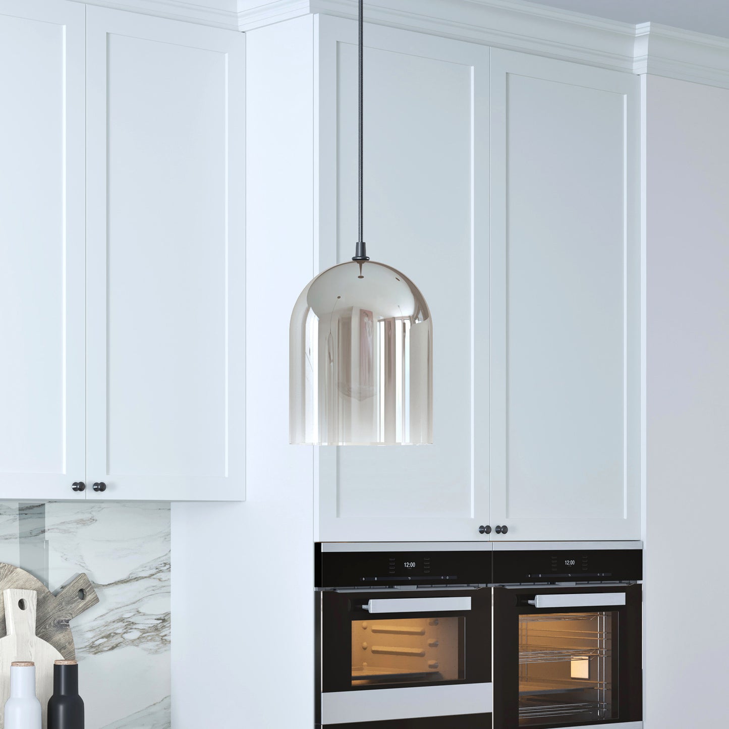 Gray Smoked Glass Dimmable Bell Shape Pendent Ceiling Light
