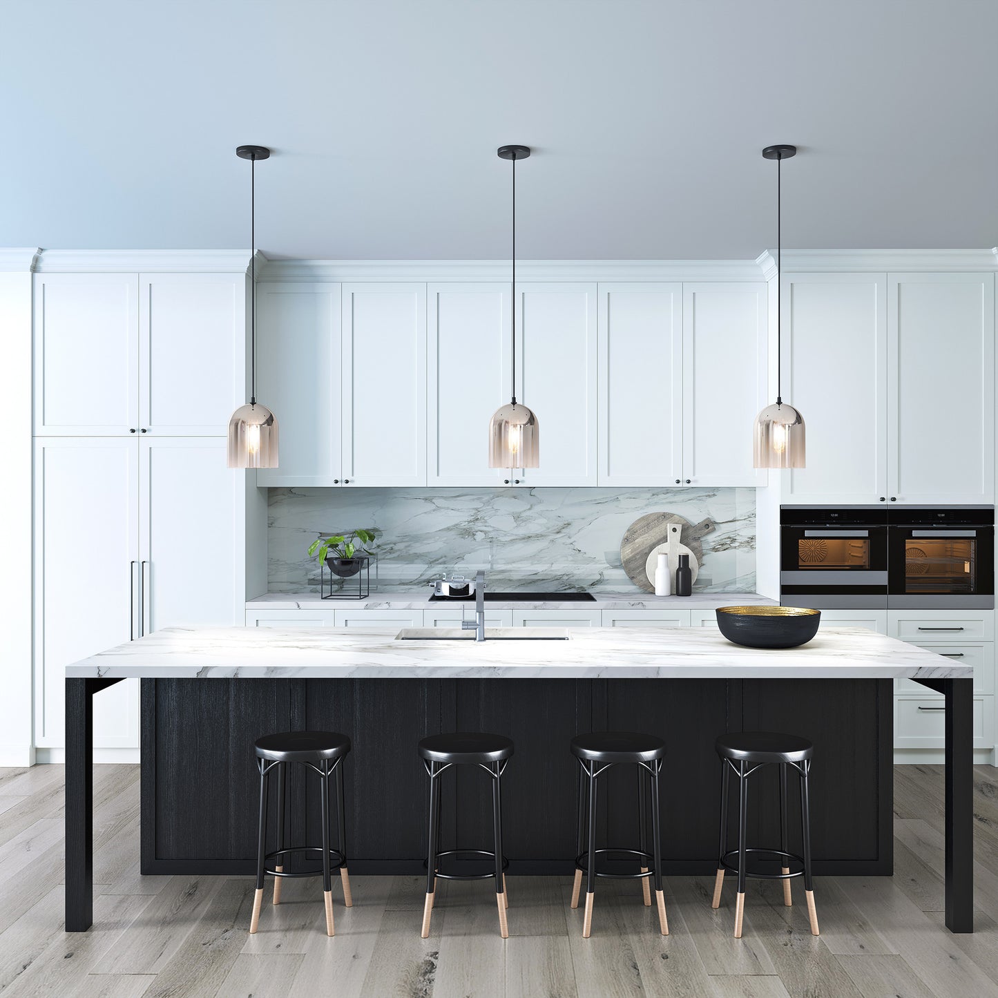 Gray Smoked Glass Dimmable Bell Shape Pendent Ceiling Light