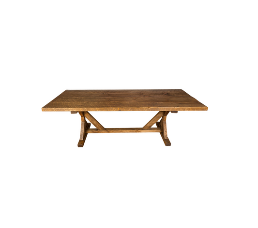 Brown Reclaimed Wood Trestle Base Dining Table