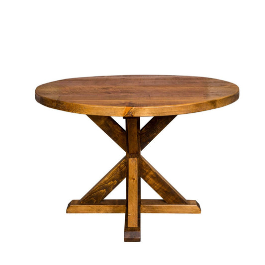 Brown Rounded Solid Wood Trestle Base Dining Table