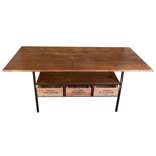 Brown And Black Solid Wood And Steel Dining Table