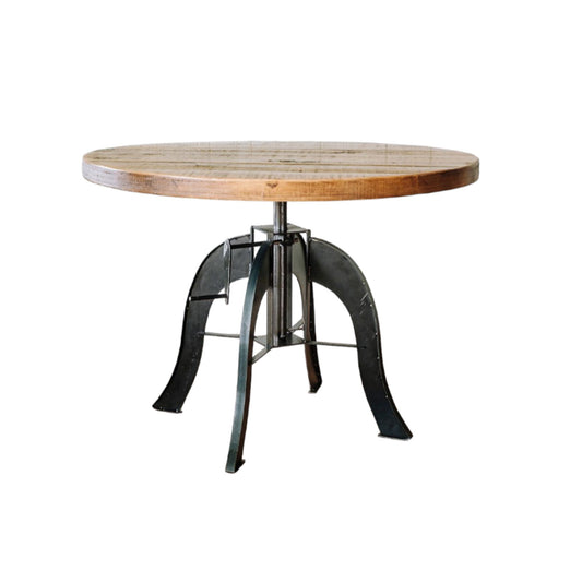 Brown And Black Rounded Solid Wood And Steel Pedestal Base Dining Table