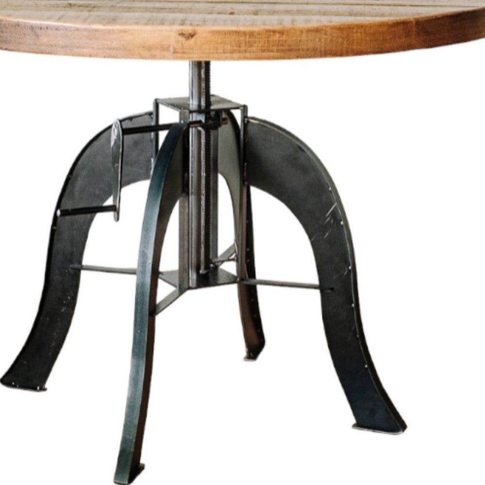 Brown And Black Rounded Solid Wood And Steel Pedestal Base Dining Table