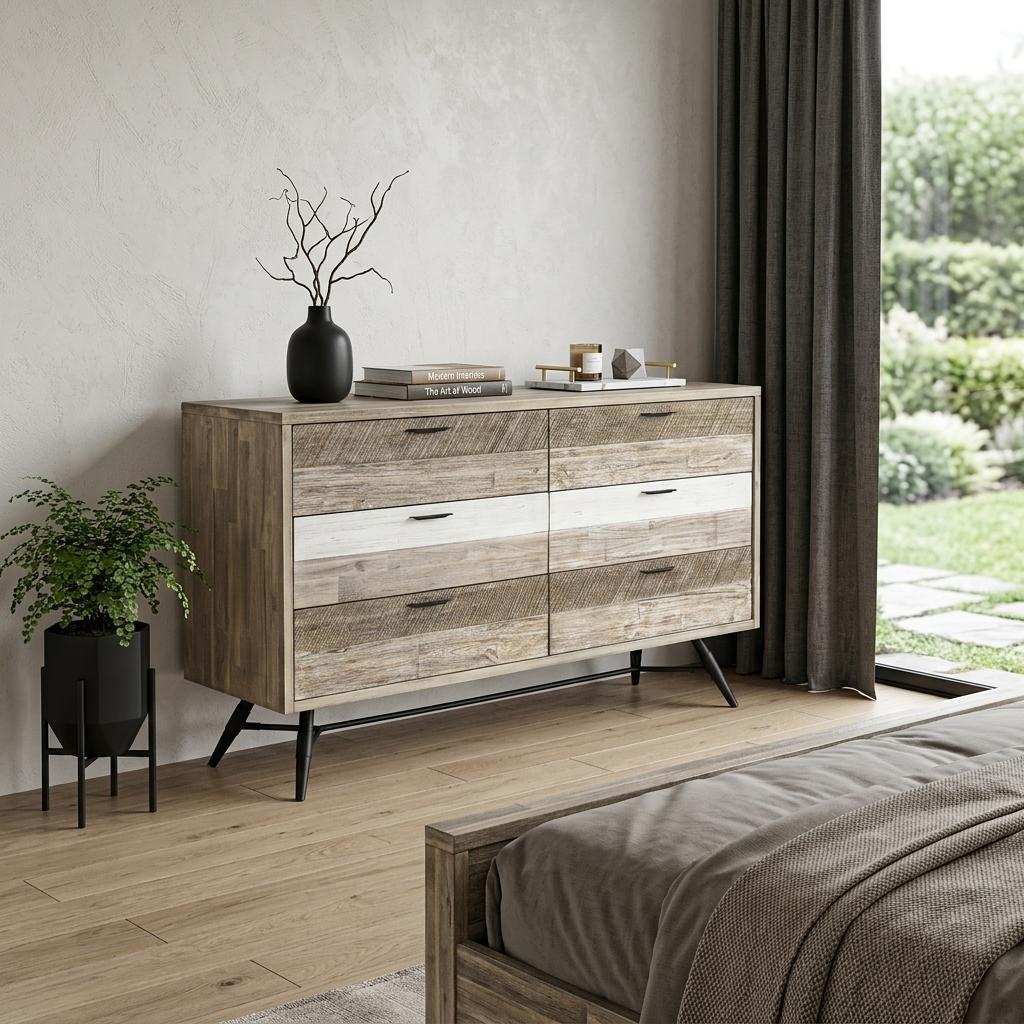 Natural And Ivory Solid Wood Six Drawer Double Dresser image 1