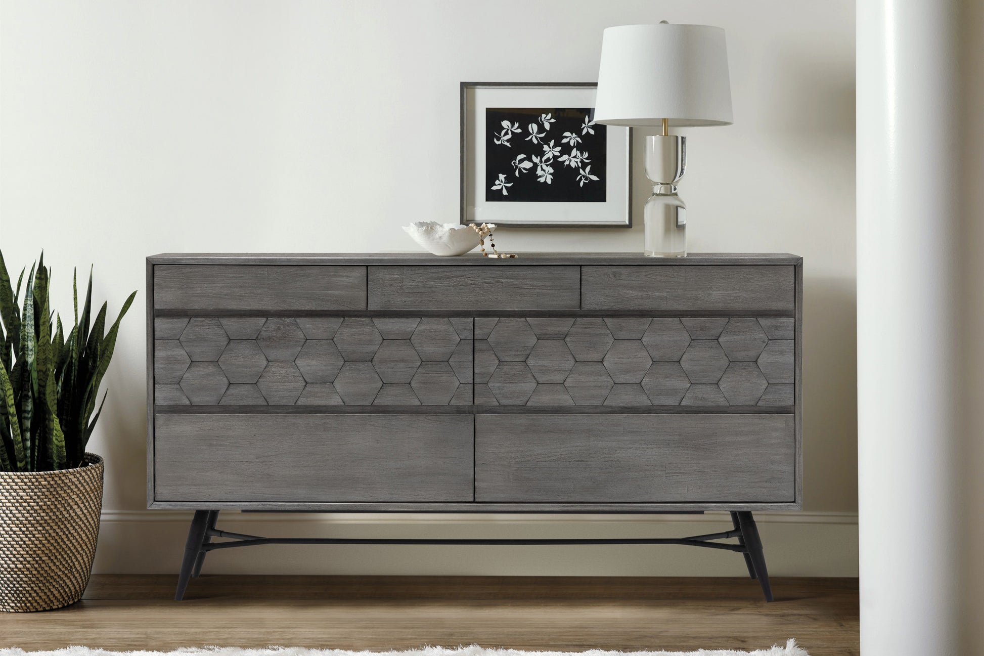 Gray Solid Wood Six Drawer Double Dresser image 8