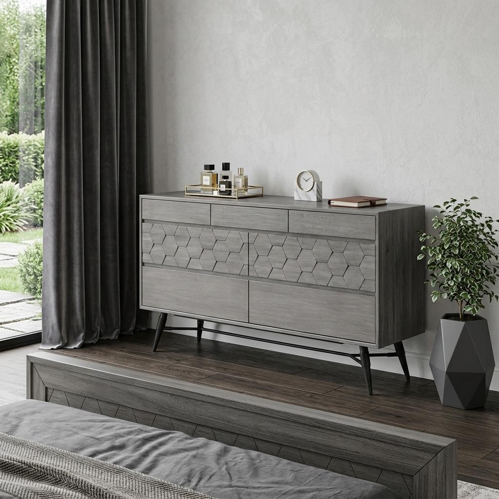 Gray Solid Wood Six Drawer Double Dresser image 1