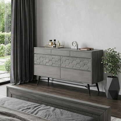Gray Solid Wood Six Drawer Double Dresser image 1