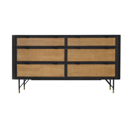 Black And Natural Solid Wood Six Drawer Double Dresser image 2