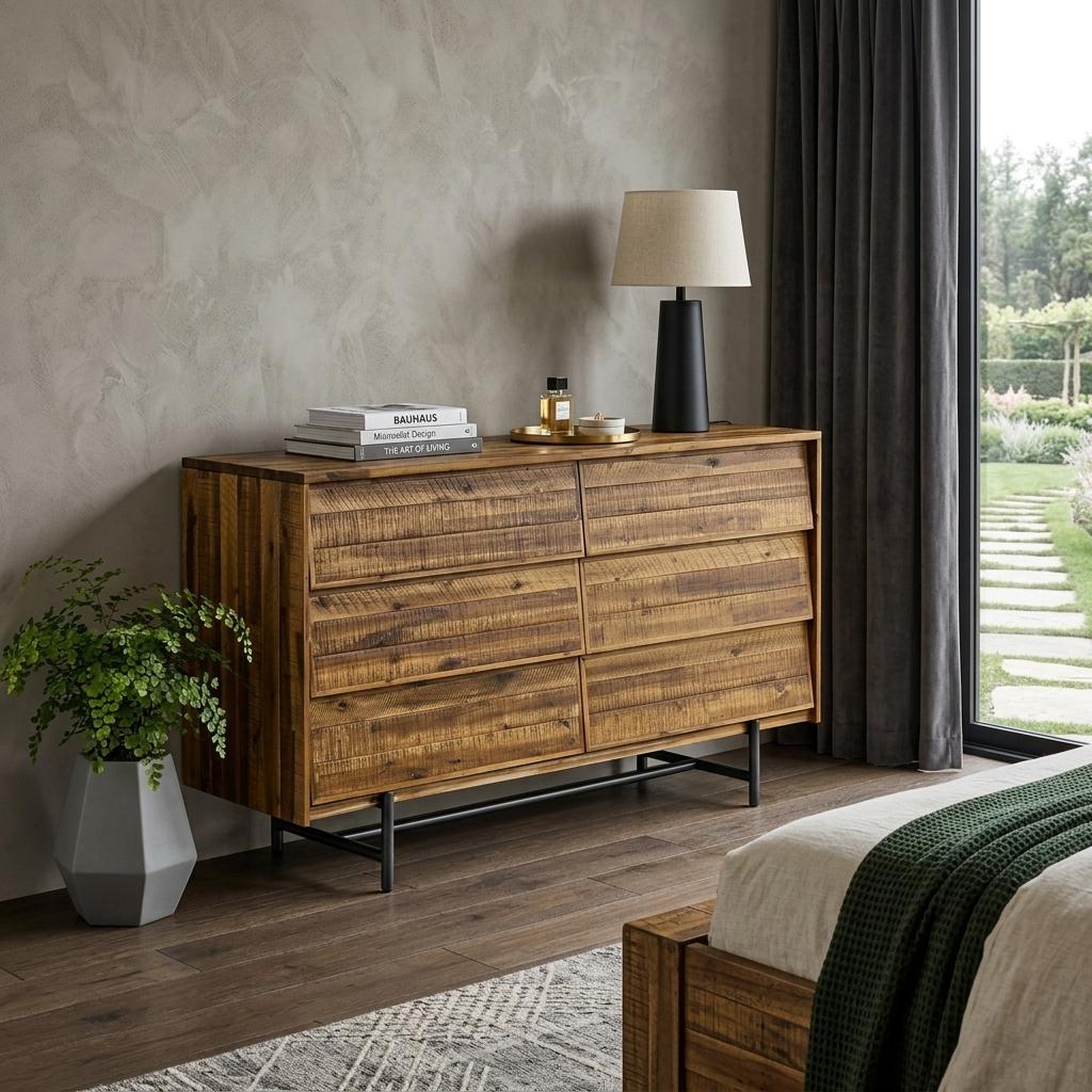 Brown and Black Solid Wood Six Drawer Double Dresser image 1