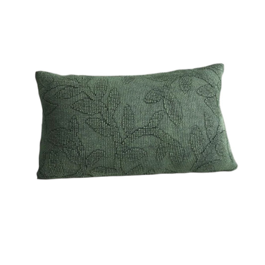 Green Botanical Cotton Pillow w/ Texture