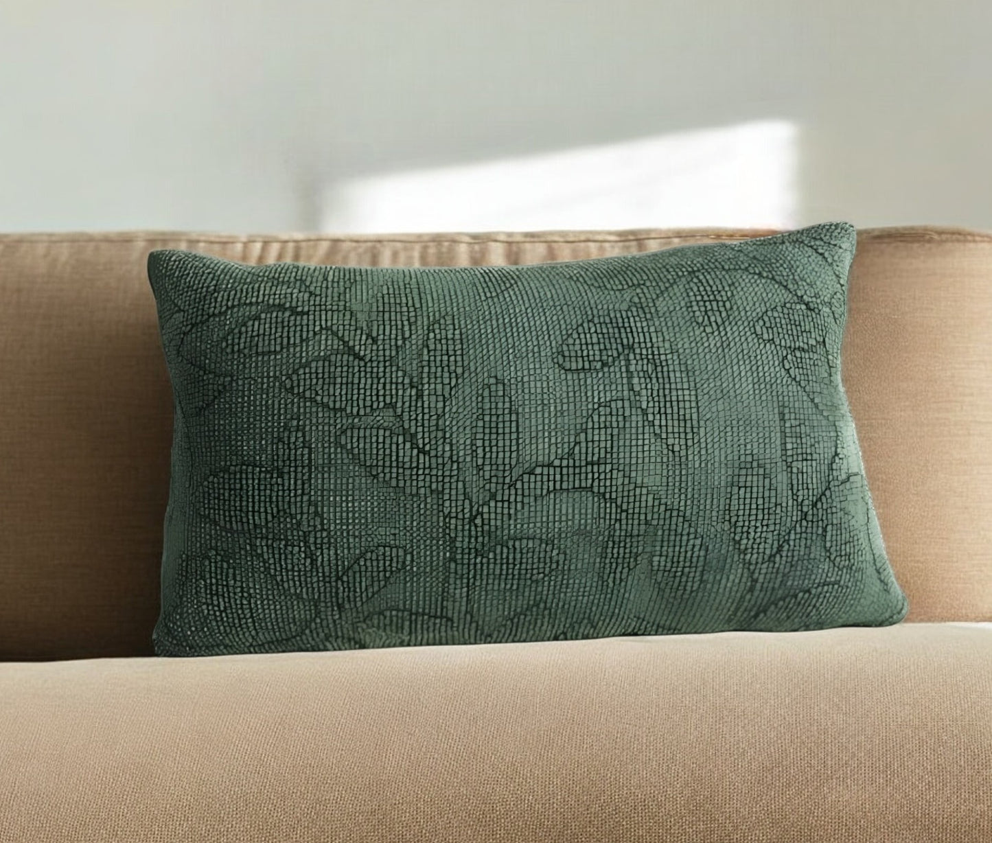 Green Botanical Cotton Pillow w/ Texture