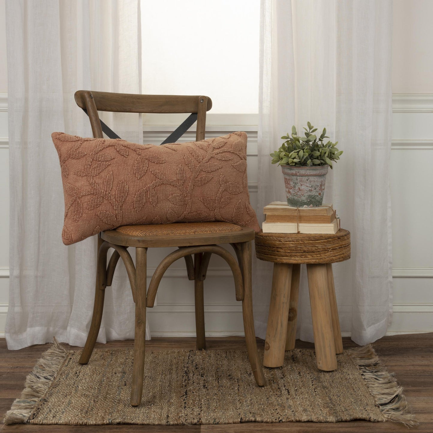 Terra Cotta Botanical Cotton Pillow w/ Texture