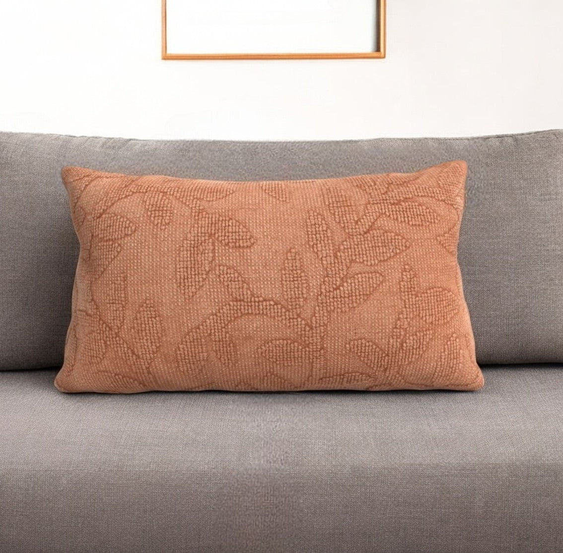 Terra Cotta Botanical Cotton Pillow w/ Texture