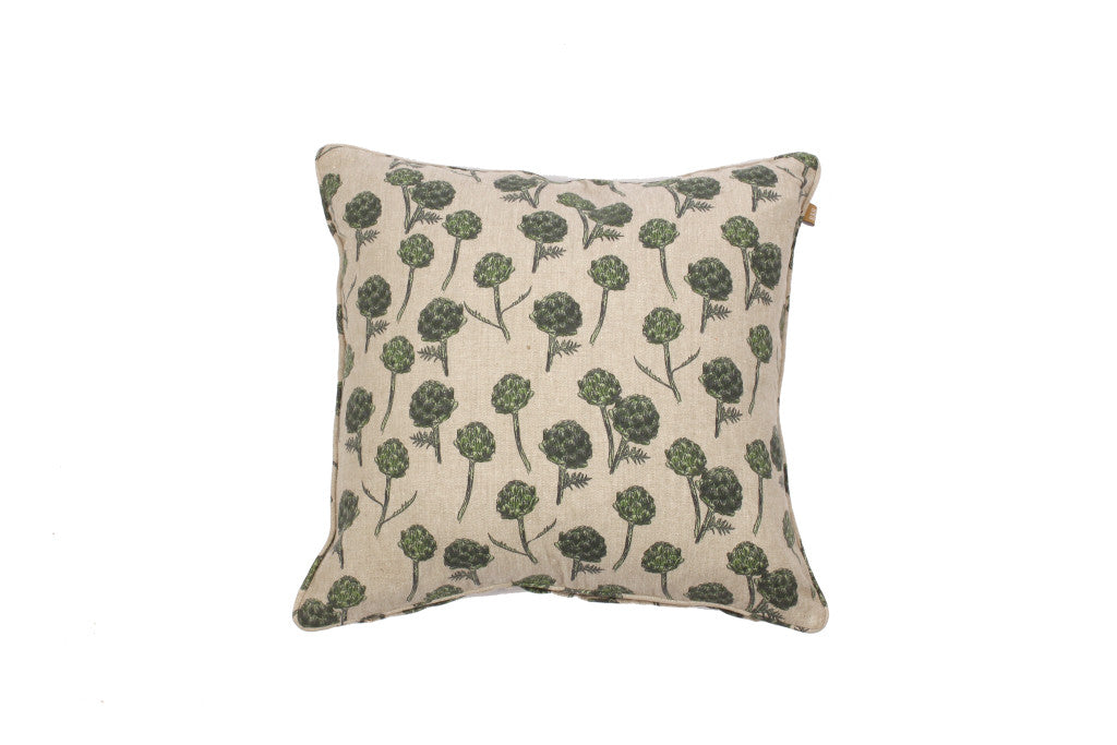 Beige & Green Artichoke Cotton Pillow