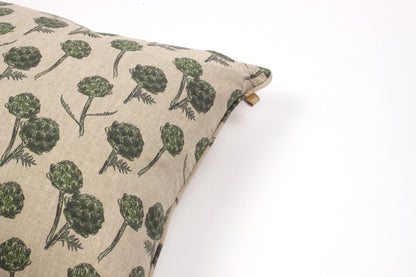 Beige & Green Artichoke Cotton Pillow