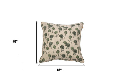 Beige & Green Artichoke Cotton Pillow