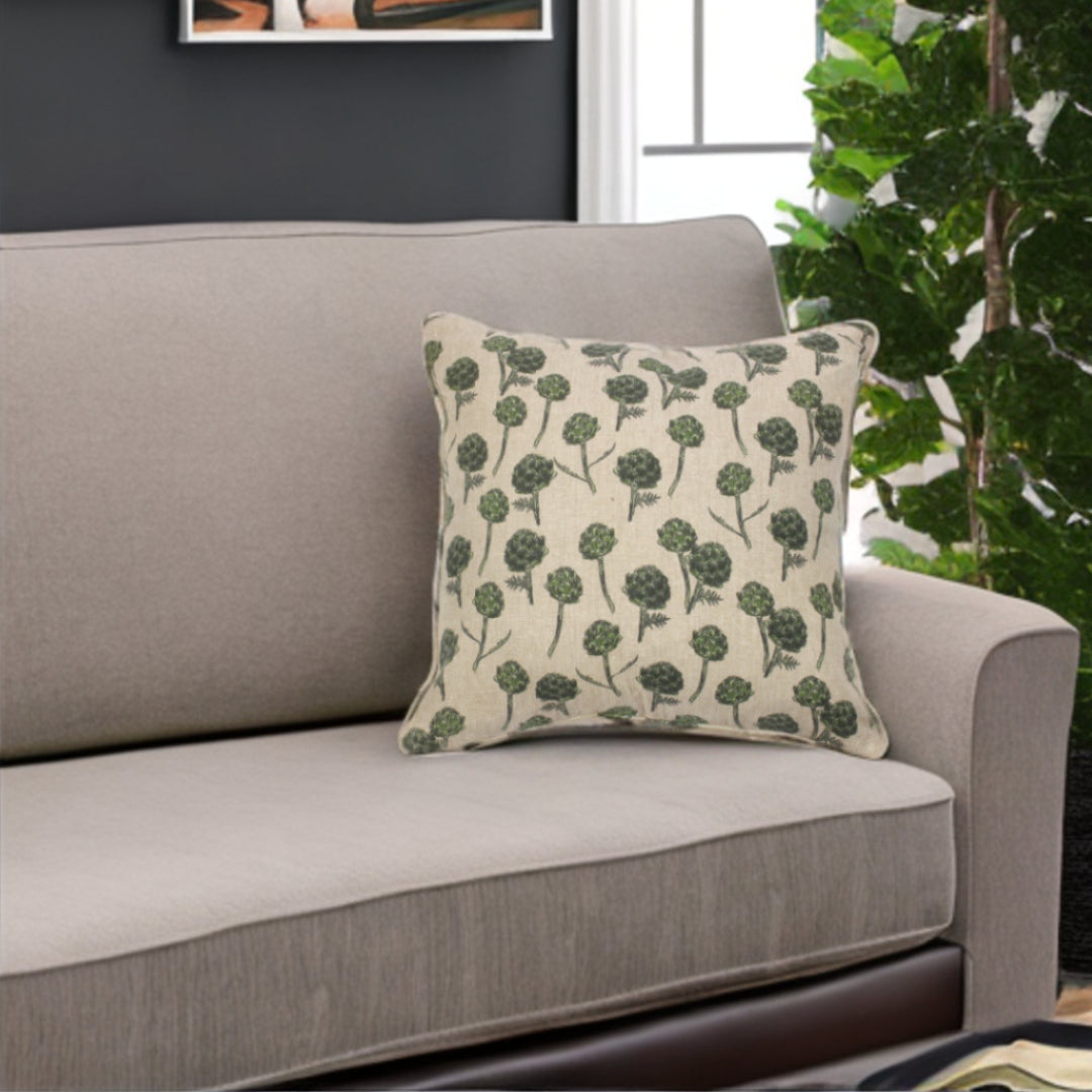 Beige & Green Artichoke Cotton Pillow