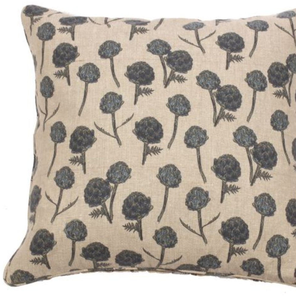 Beige & Blue Artichoke Cotton Pillow