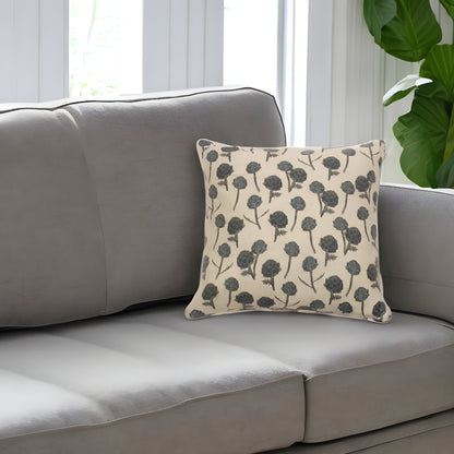 Beige & Blue Artichoke Cotton Pillow