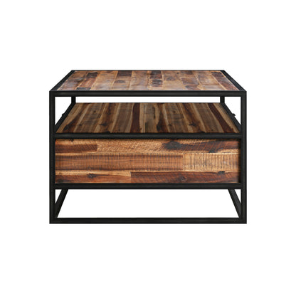 Brown & Black Solid Wood & Metal Coffee Table w/ 2 Drawers