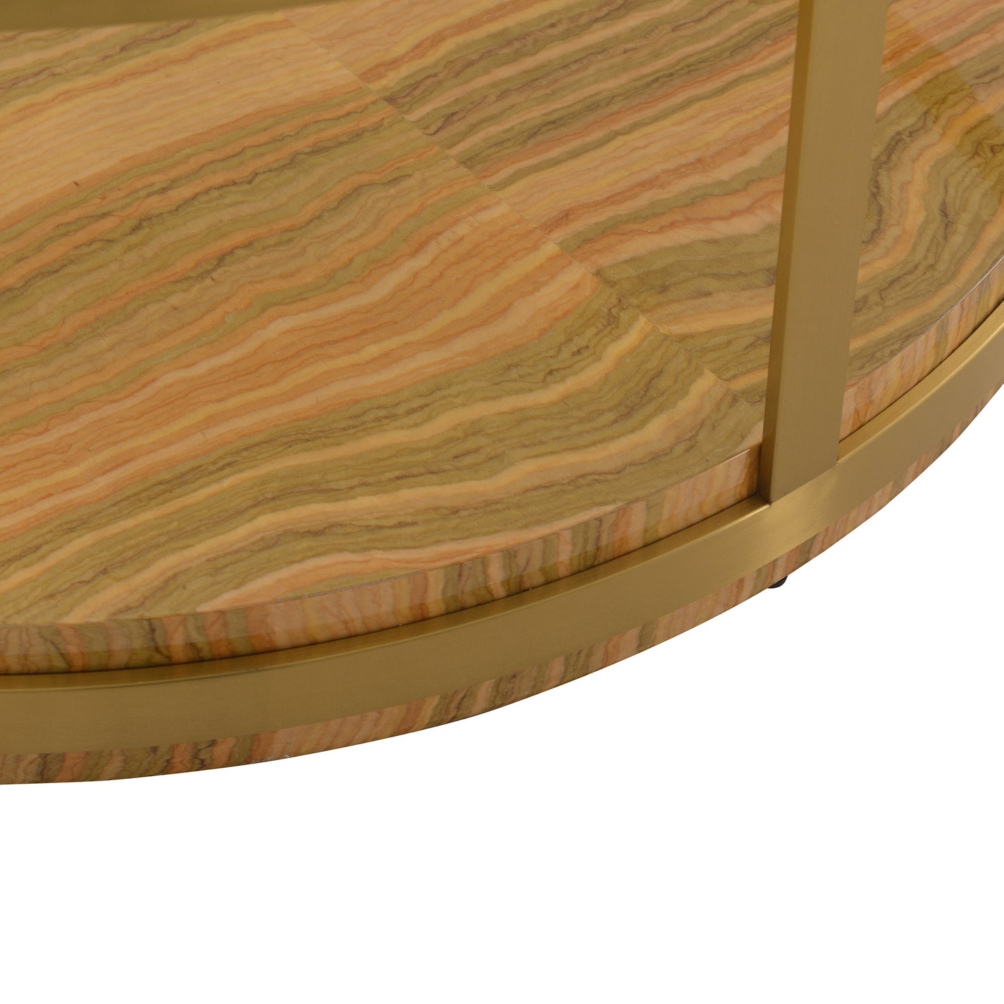 Clear Gold & Brown Glass Wood & Metal Round Coffee Table