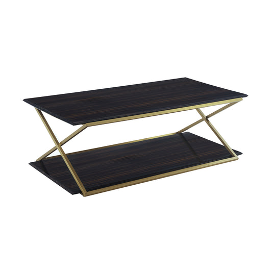 Dark Brown & Gold Metal Coffee Table