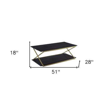Dark Brown & Gold Metal Coffee Table