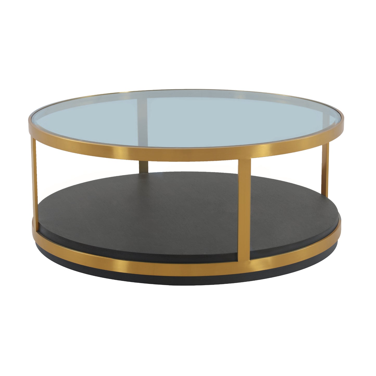 Clear Black & Gold Glass Wood & Metal Round Coffee Table
