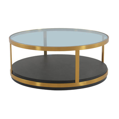 Clear Black & Gold Glass Wood & Metal Round Coffee Table