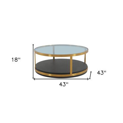 Clear Black & Gold Glass Wood & Metal Round Coffee Table