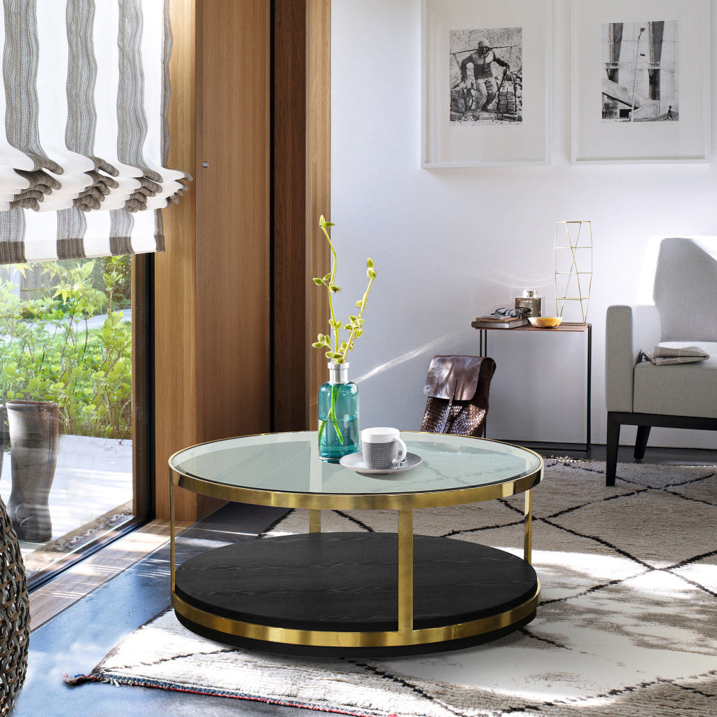 Black & Gold Glass & Metal Round Coffee Table