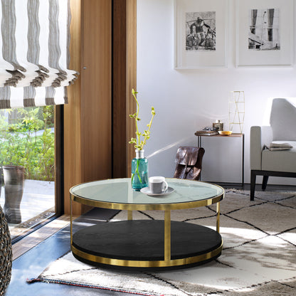 Black & Gold Glass & Metal Round Coffee Table