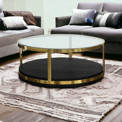 Black & Gold Glass & Metal Round Coffee Table