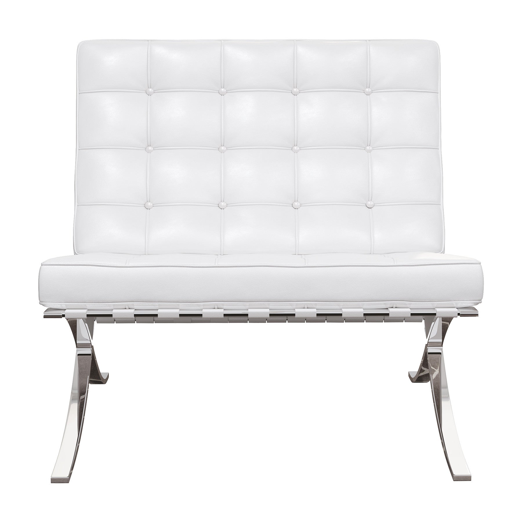 White & Silver Italian Leather Tufted Lounge Chair
