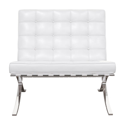 White & Silver Italian Leather Tufted Lounge Chair