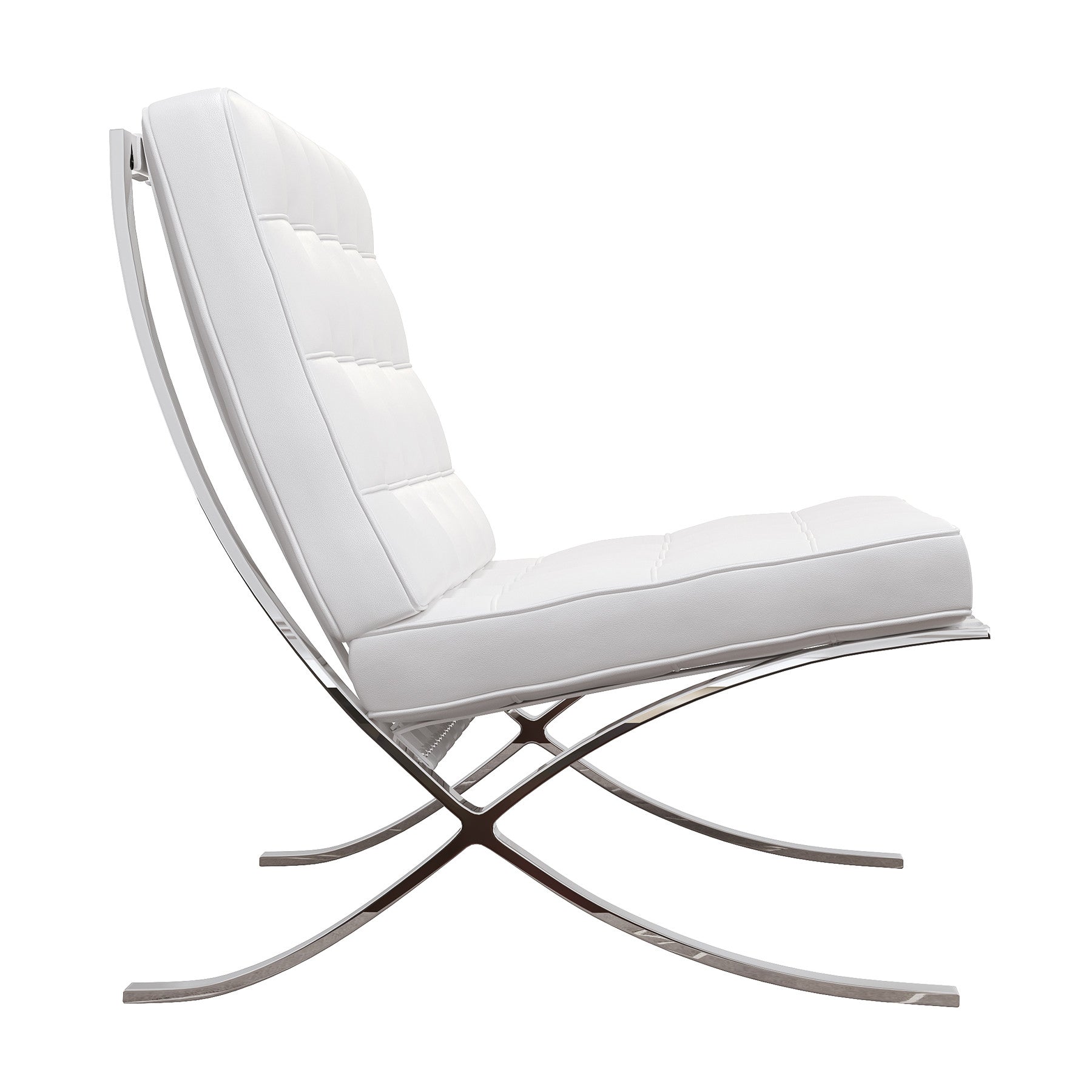 White & Silver Italian Leather Tufted Lounge Chair
