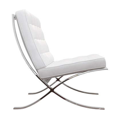 White & Silver Italian Leather Tufted Lounge Chair