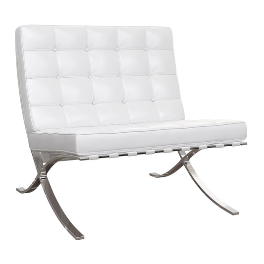 White & Silver Italian Leather Tufted Lounge Chair