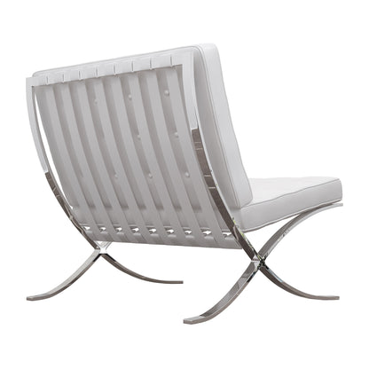 White & Silver Italian Leather Tufted Lounge Chair