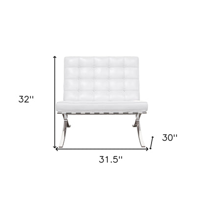 White & Silver Italian Leather Tufted Lounge Chair