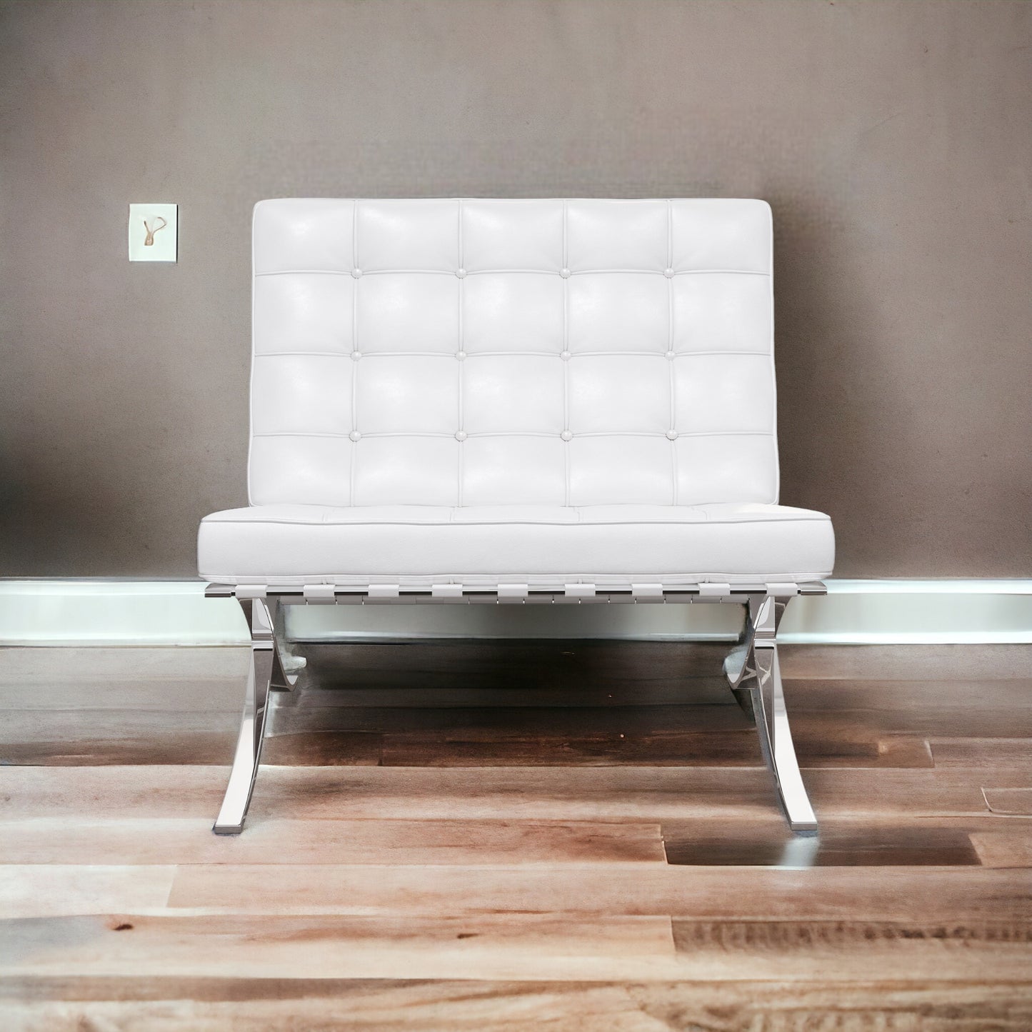 White & Silver Italian Leather Lounge Chair