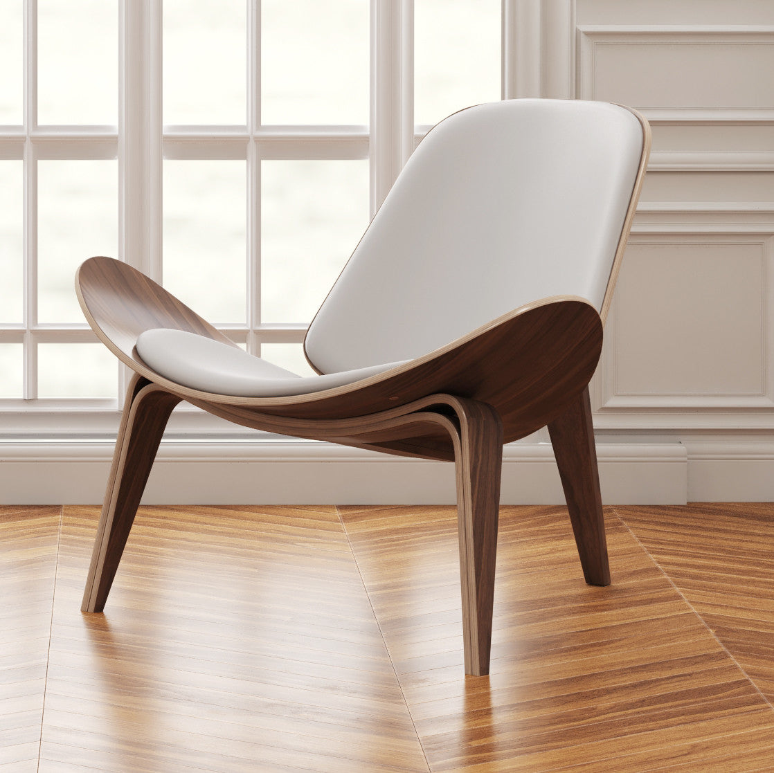 White & Brown Genuine Leather Lounge Chair
