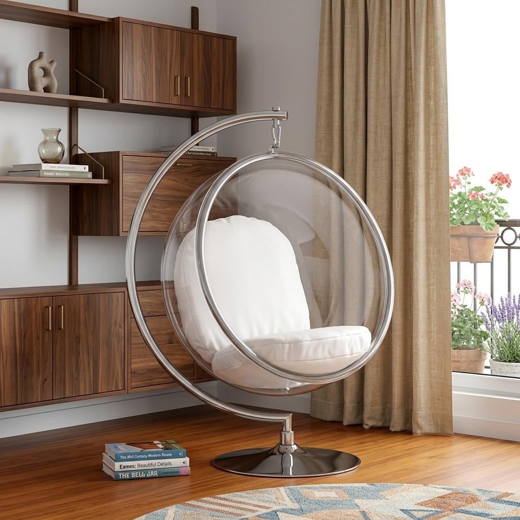 White & Silver Faux Leather Balloon Chair