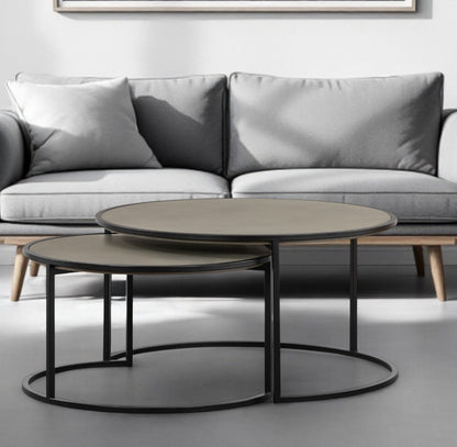 Set of 2 32" Gray & Black Concrete & Metal Round Nested Coffee Tables image 1