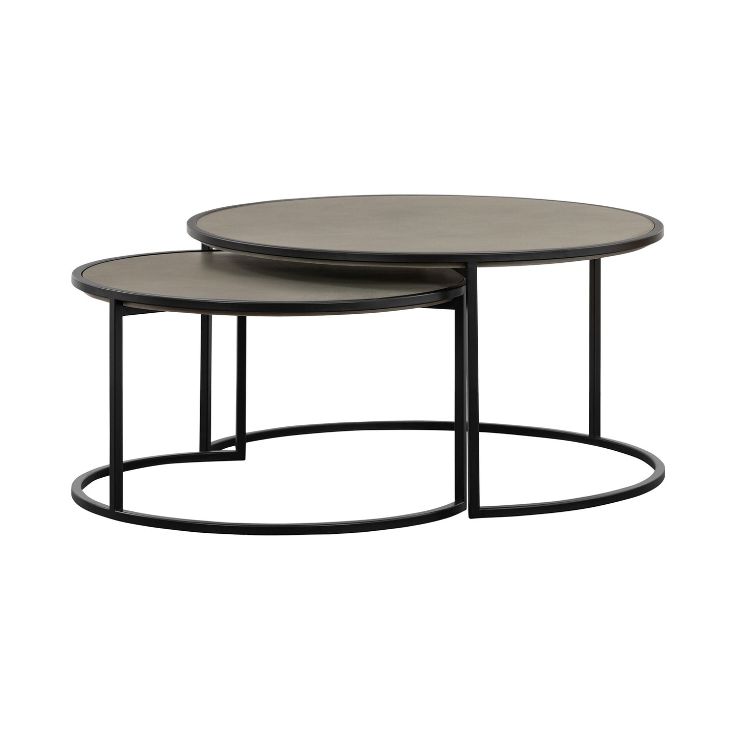 Set of 2 32" Gray & Black Concrete & Metal Round Nested Coffee Tables image 2