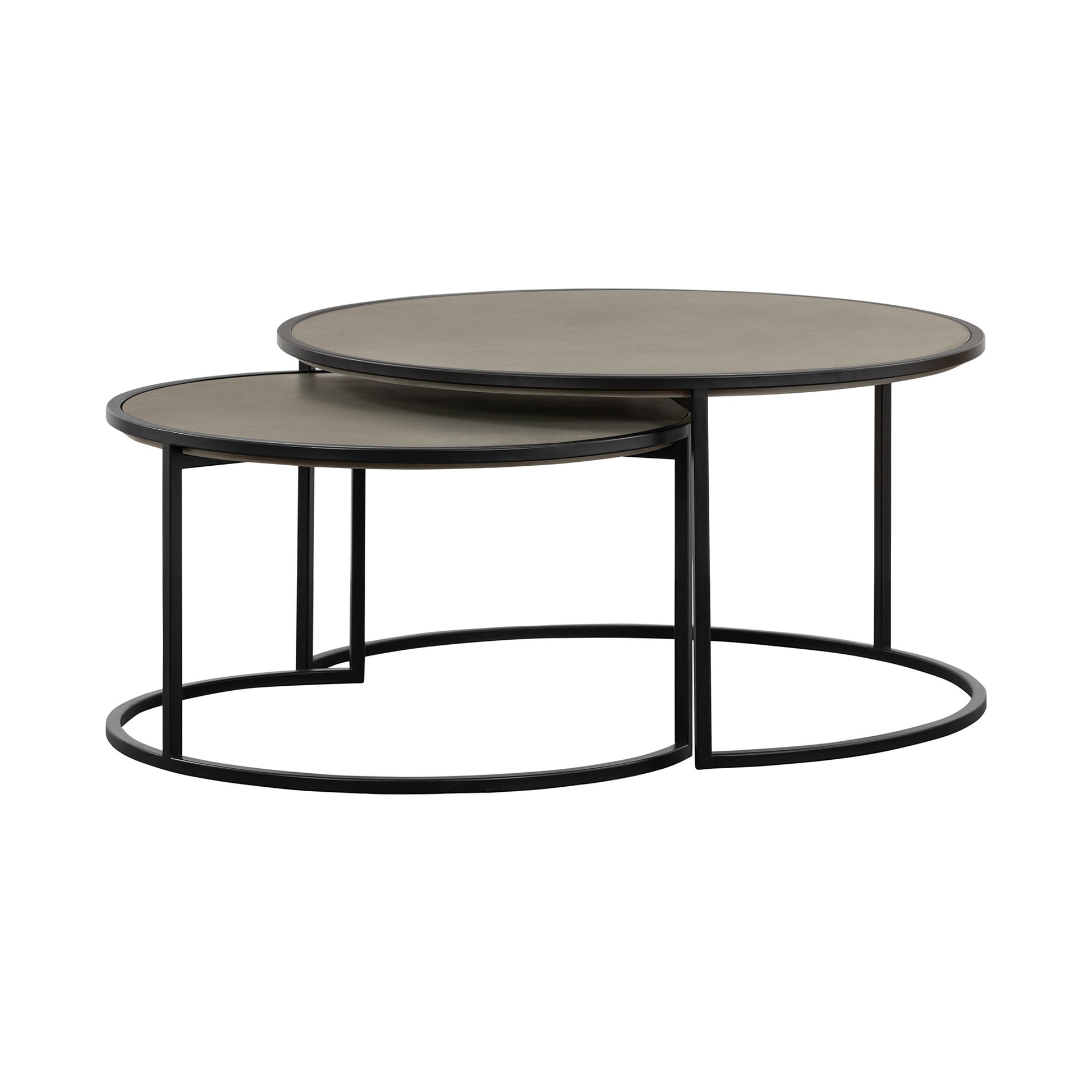 Set of 2 32" Gray & Black Concrete & Metal Round Nested Coffee Tables image 2