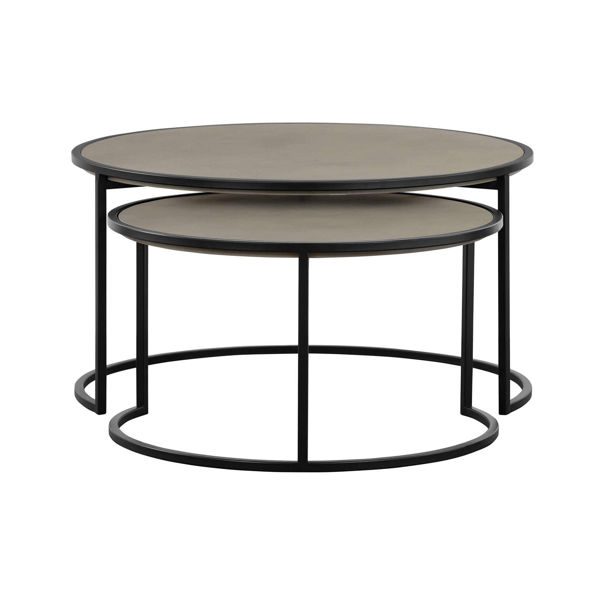 Set of 2 32" Gray & Black Concrete & Metal Round Nested Coffee Tables image 4