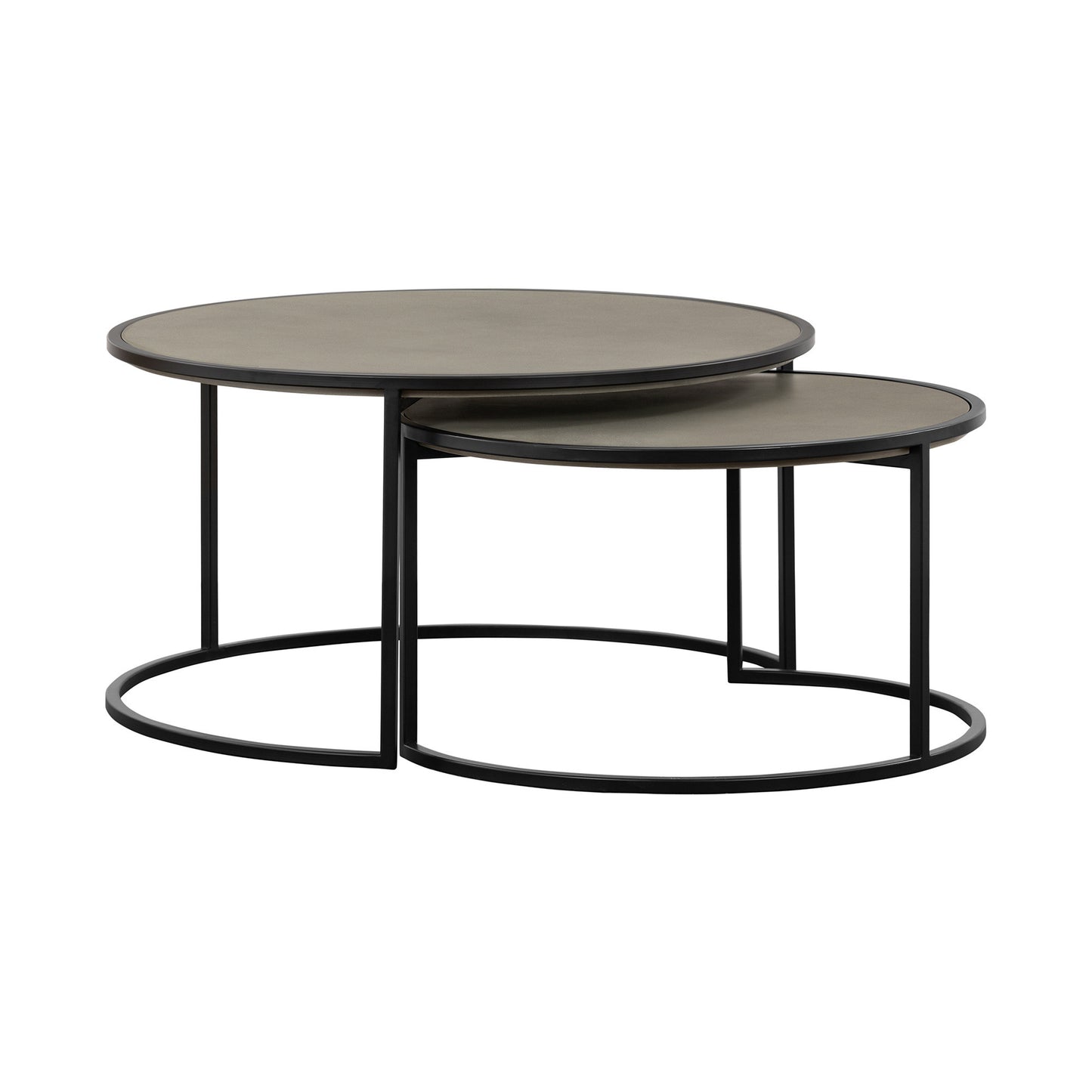 Set of 2 32" Gray & Black Concrete & Metal Round Nested Coffee Tables image 7